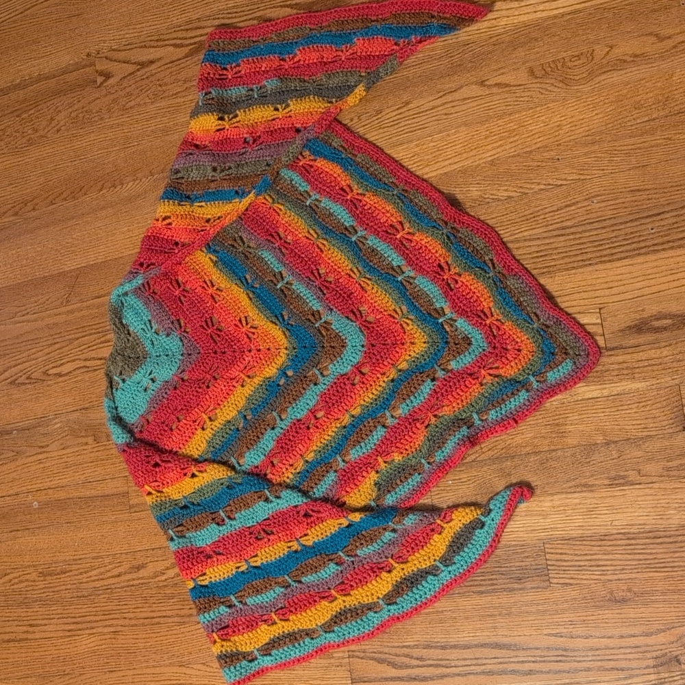 Hand Crocheted - Vintage Multicolor Knit Women's Wrap - Picture 3 of 4